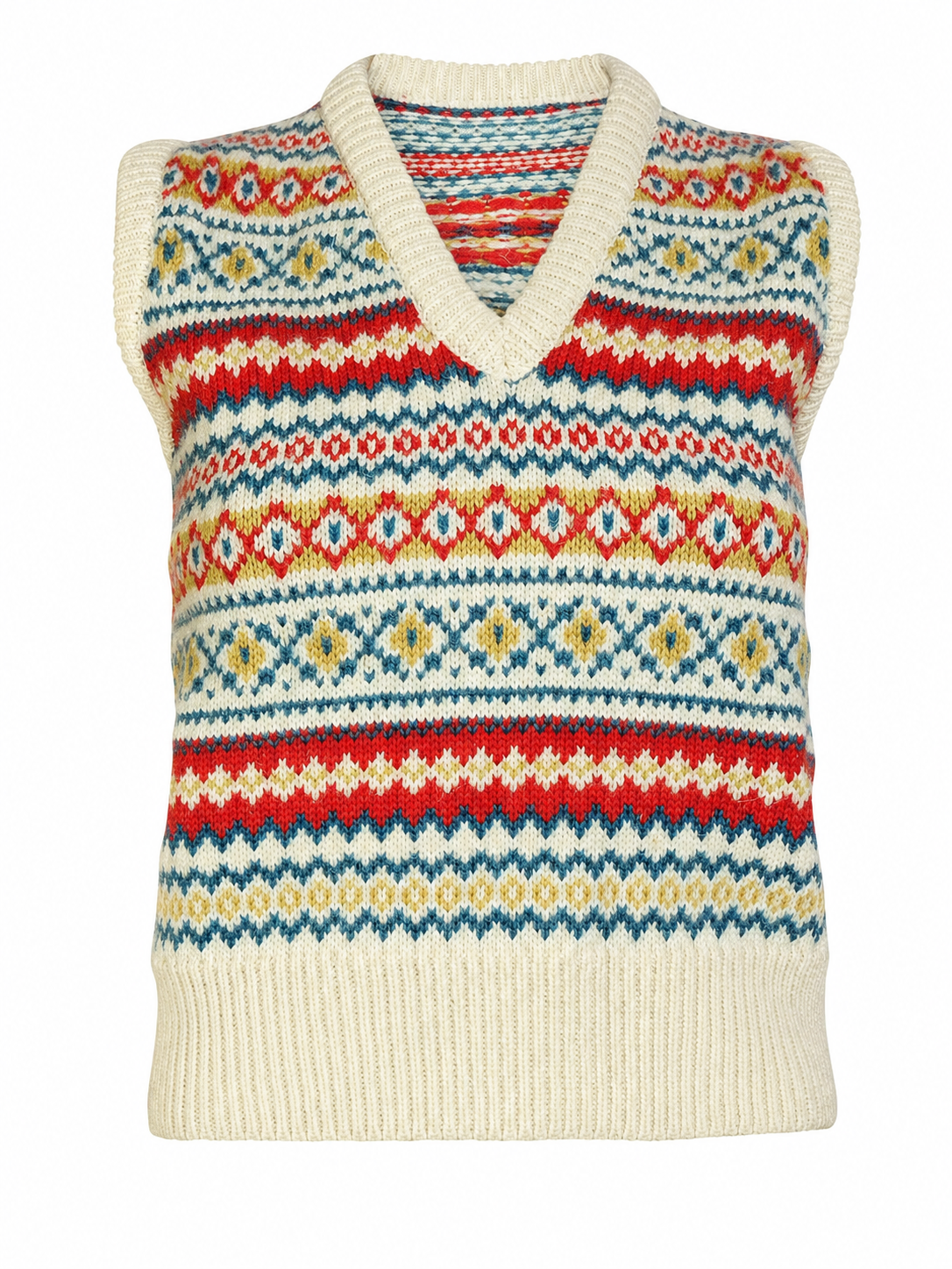 Cream Fair Isle V-Neck Sweater Vest