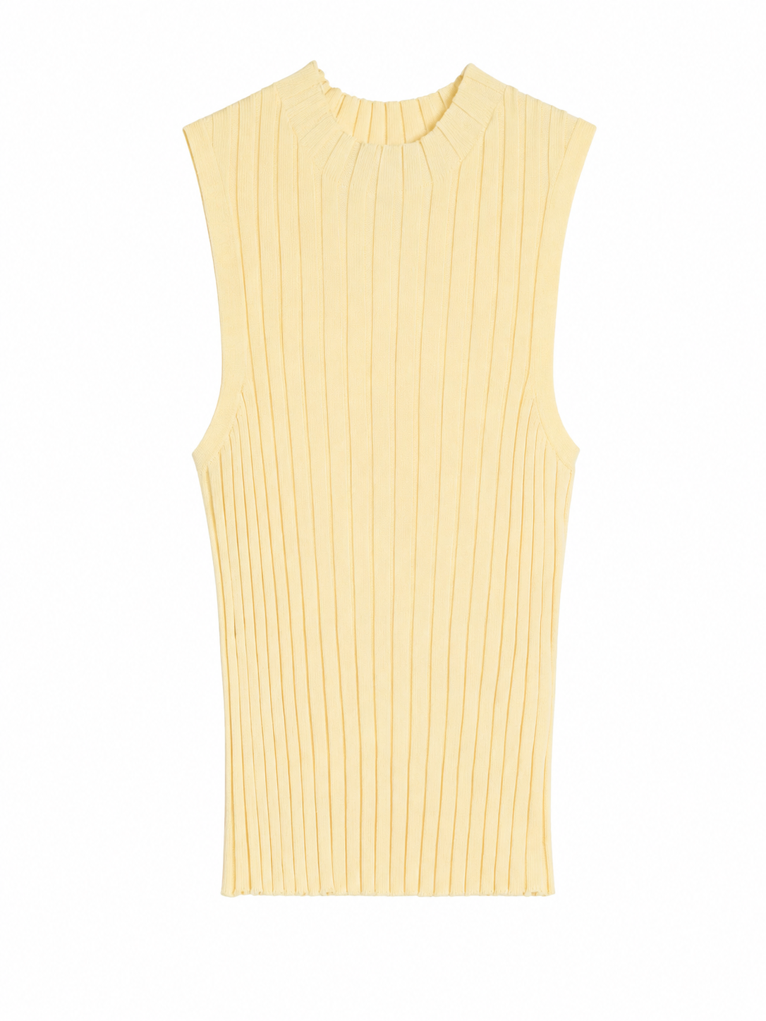 Pale Yellow Ribbed Mock-Neck Knit Top