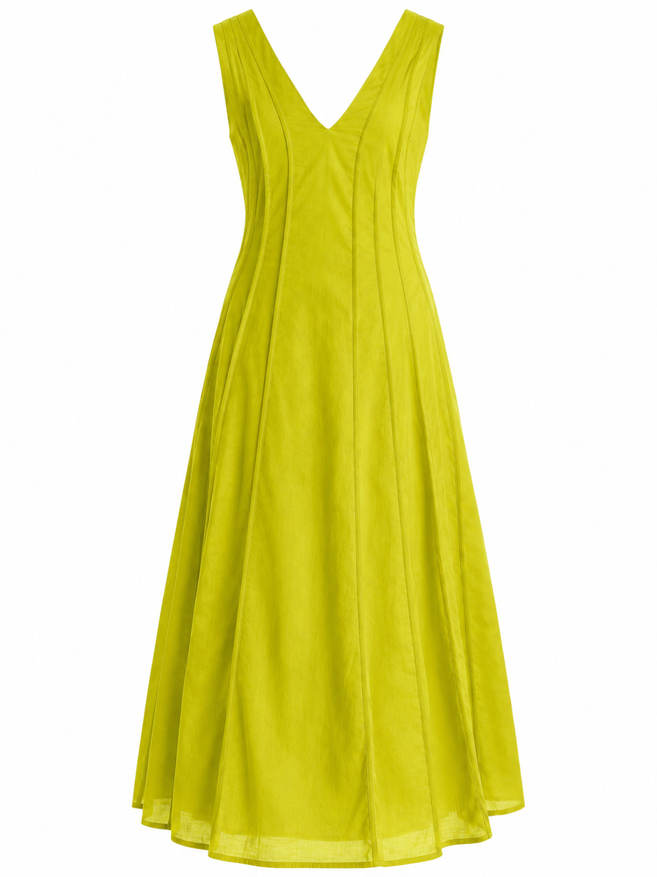 Chartreuse Sleeveless V-Neck Midi Dress