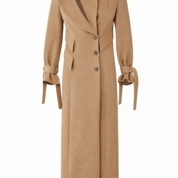 Camel Long Tailored Coat with Tie Cuffs
