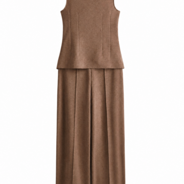 Brown Sleeveless Mock Neck Top and Wide-Leg Pants Set
