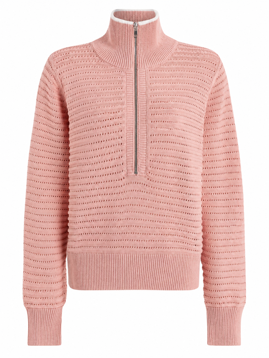 Pink Half-Zip Mock Neck Sweater with Eyelet Detail