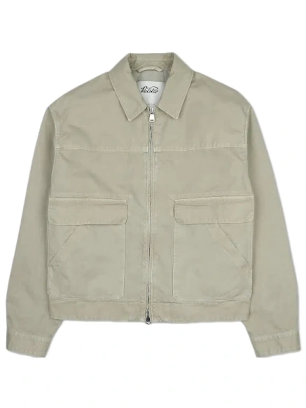 Light Beige Zip-Up Boxy Jacket with Pockets