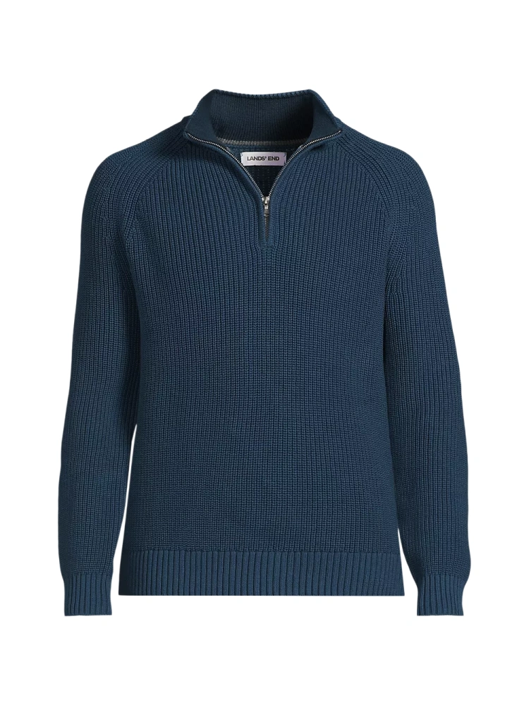 Navy Blue Quarter-Zip Waffle Knit Sweater