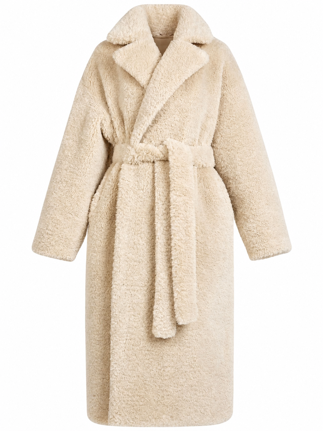 Cream Faux Fur Belted Coat