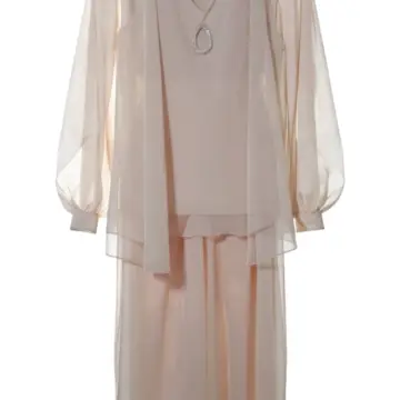 Beige Chiffon Overlay Tunic and Maxi Skirt Set