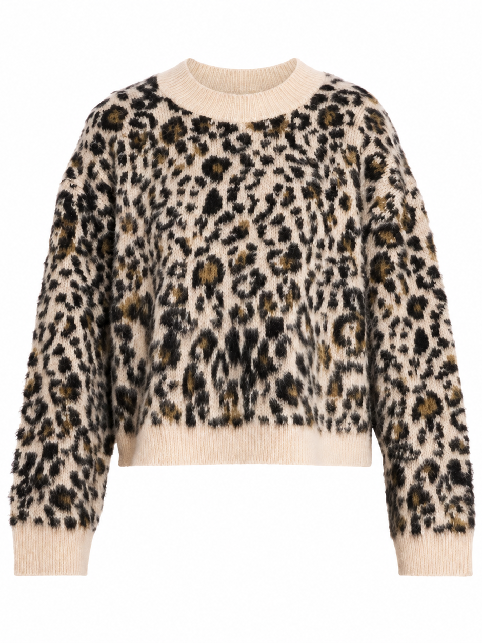 Cream Leopard Print Crewneck Sweater