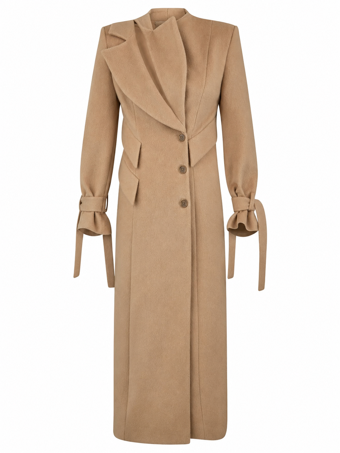 Camel Longline Coat with Draped Collar