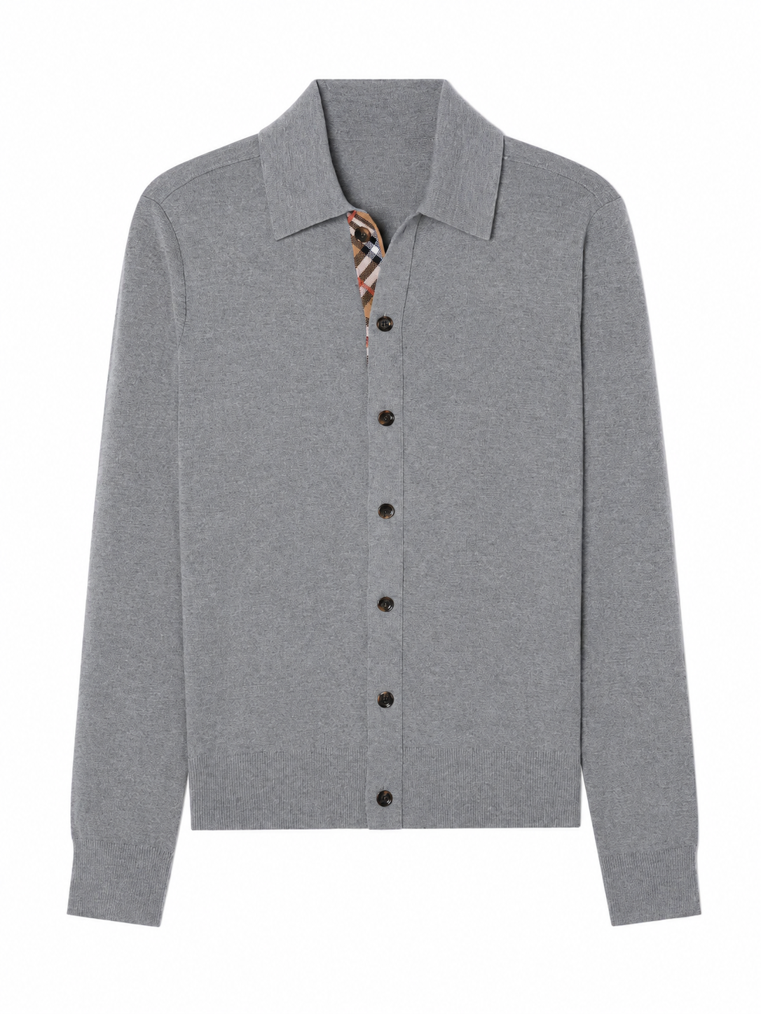 Heather Grey Knit Cardigan with Polo Collar
