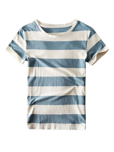 Dusty Blue Striped Crew Neck Short Sleeve T-Shirt