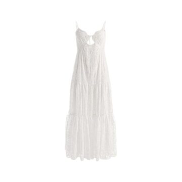 White Sleeveless Keyhole Maxi Dress with Tiered Skirt