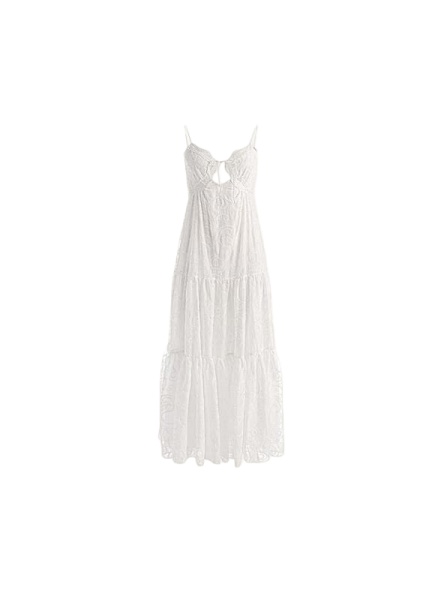 White Sleeveless Keyhole Maxi Dress with Tiered Skirt