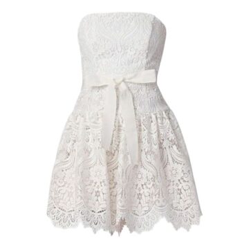 White Lace Strapless Mini Dress with Satin Bow