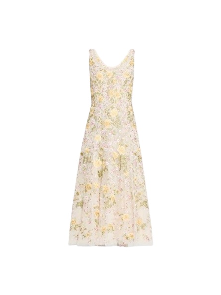 Cream Floral Print Sleeveless Midi Dress