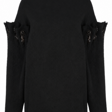 Black Crewneck Sweater with Cut-Out Sleeve Details