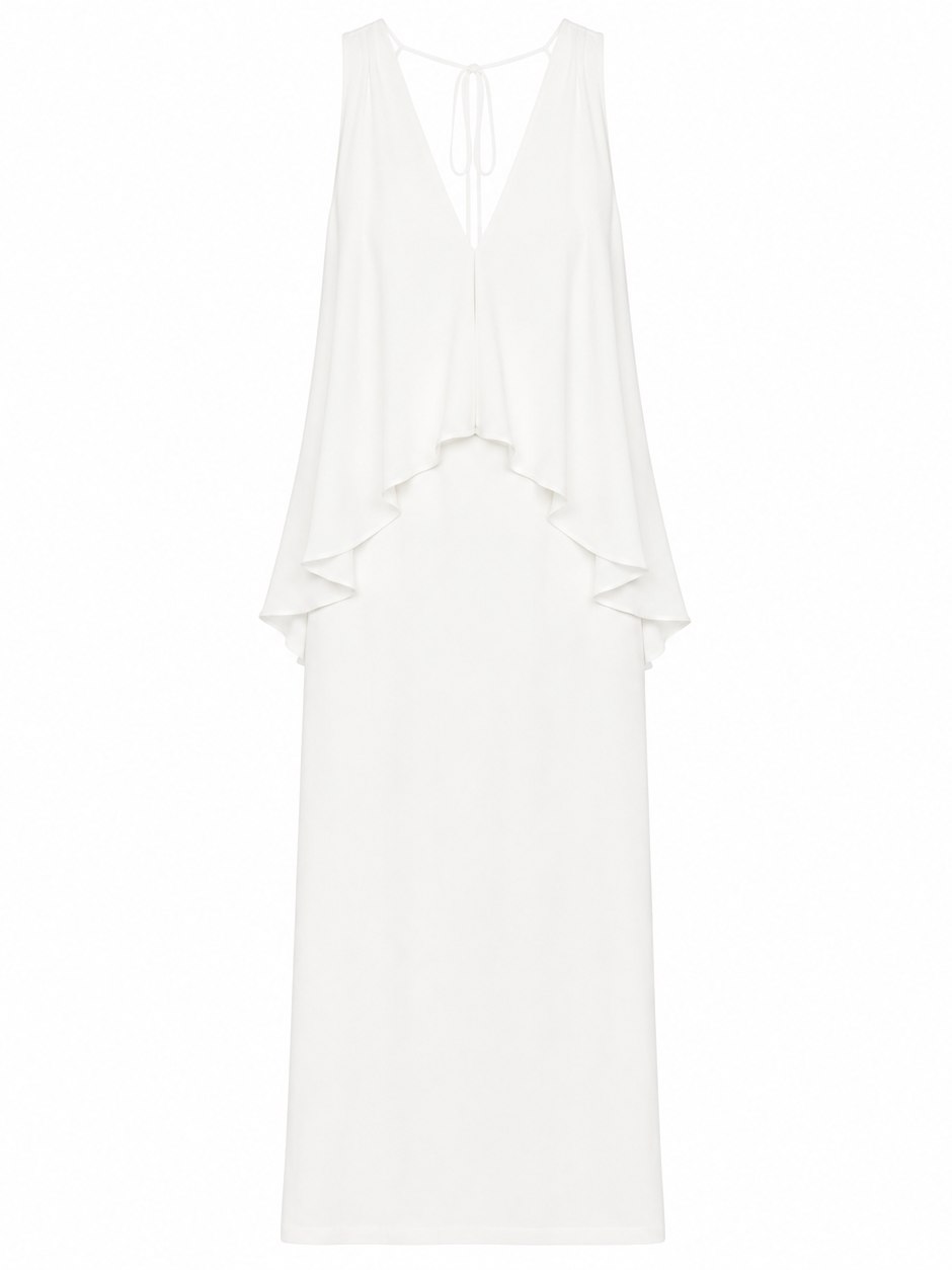 White Sleeveless Draped Maxi Dress