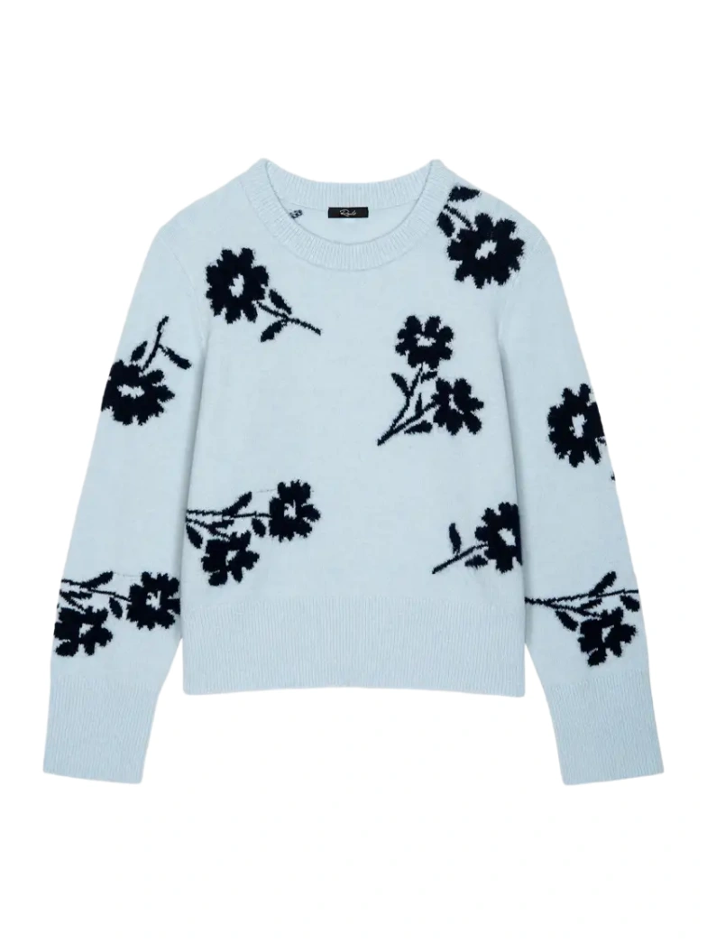 Light Blue Floral Crewneck Relaxed Sweater