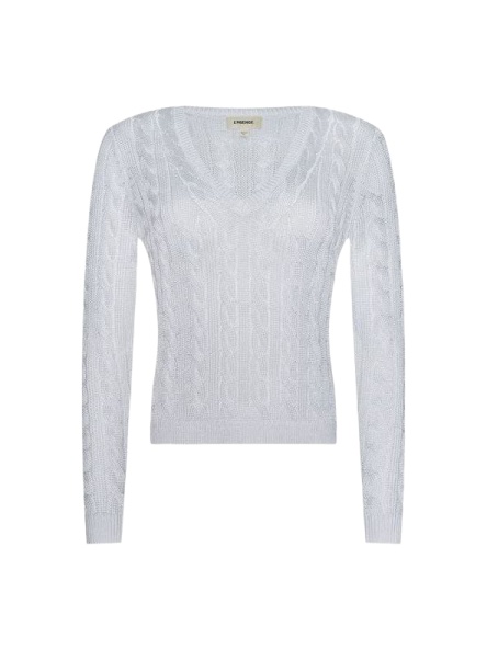 Light Grey V-Neck Cable Knit Fitted Sweater